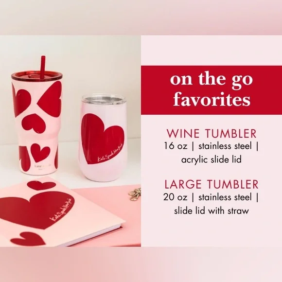 Kate Spade New York Stainless 16 oz. Steel Wine Tumbler in Sweethearts NWT - Picture 7 of 11